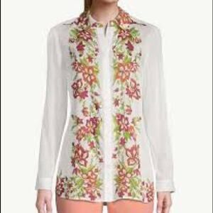 Chico's Coconut Floral Western Equestrian Rodeo Ranch Boho Button Up Cotton Top